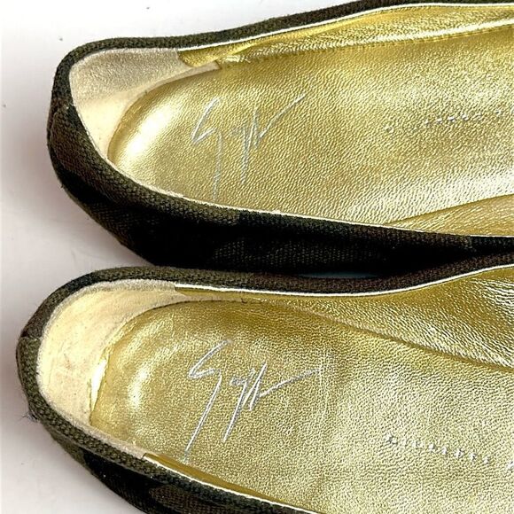 Giuseppe Zanotti Green Camouflage Canvas Crystal Skull Ballet Flats Size 40 US10 - Picture 8 of 15